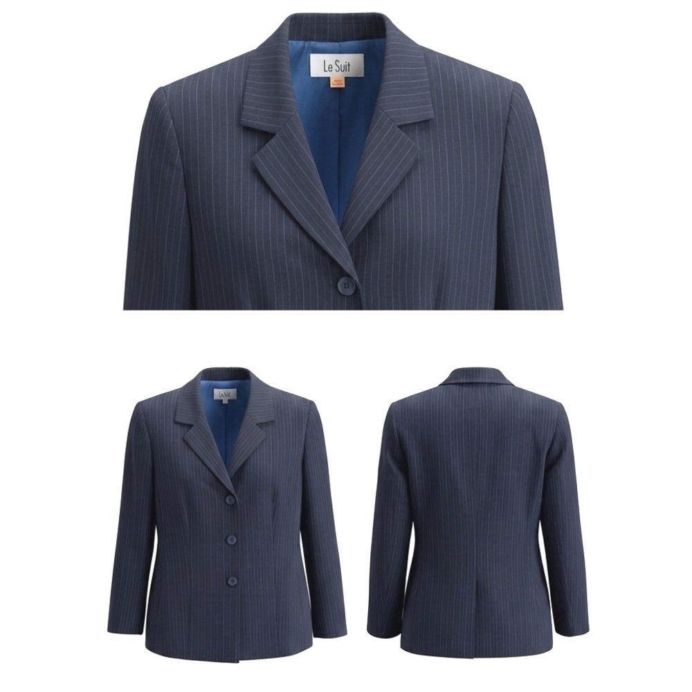 Le Suit Womens Black Blue Pinstripe Blazer Jacket Blue Lining Sz 18 Professional